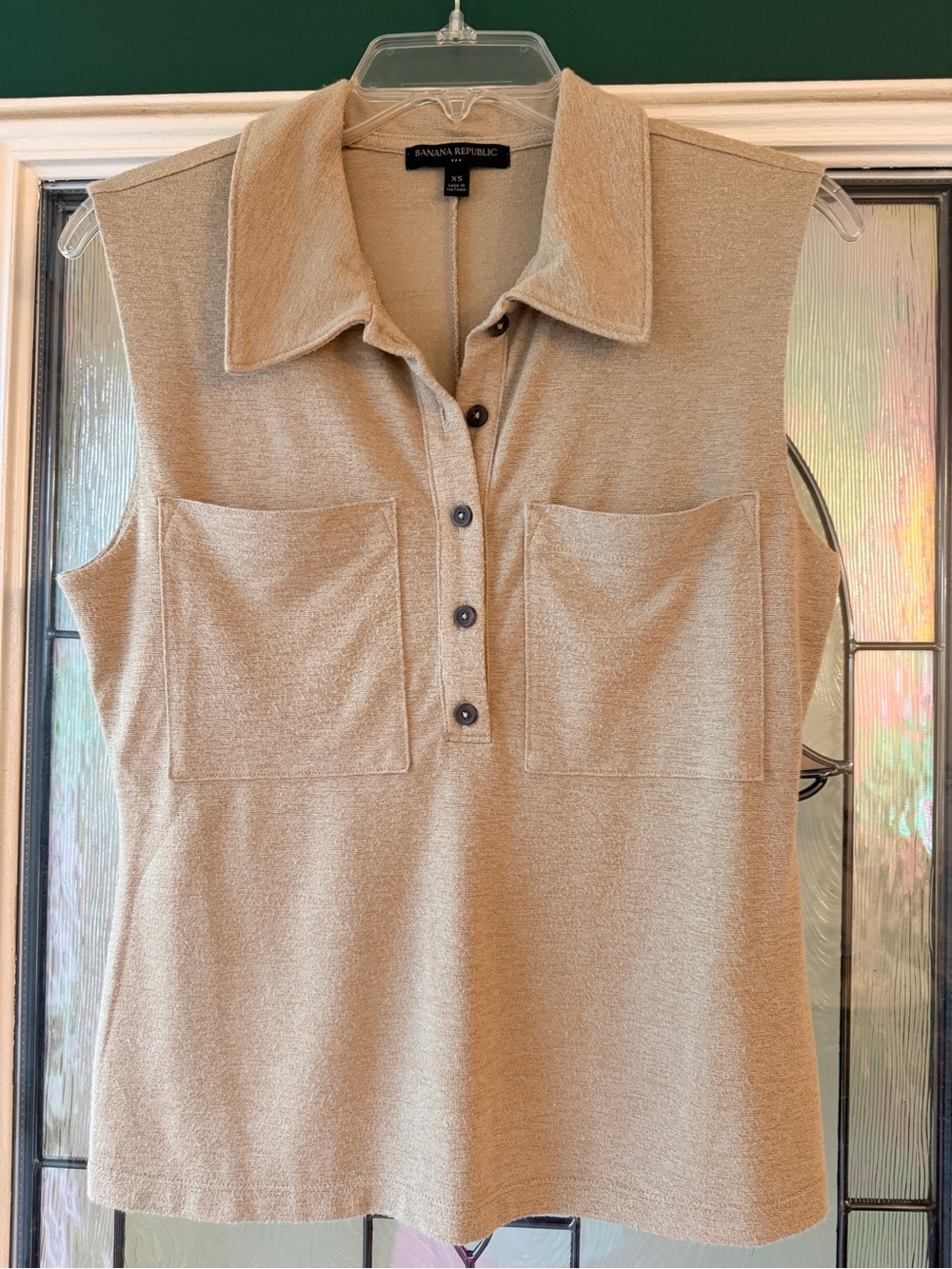Banana Republic Beige Sleeveless Polo Tank with Patch Pockets